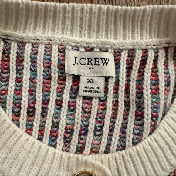 J. Crew Ladder Stitch Lady Cardigan Sweater Buttons Multicolor Cozy Size XL - Picture 6 of 8